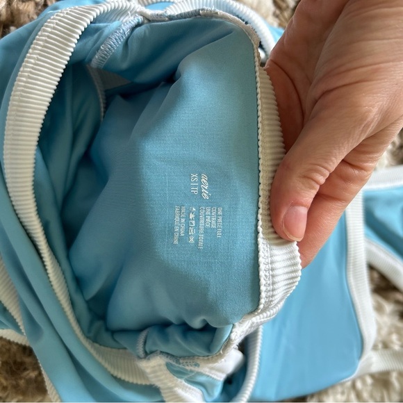 Aerie One Piece Colorblock Swimsuit with Cut Outs Aqua Blue - Picture 4 of 8